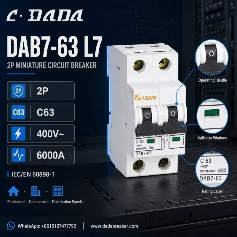 DAB7-63 L7 2P MCB - ڈسٹری بیوشن پینلز کے لیے صاف، کمپیکٹ پروٹیکشن